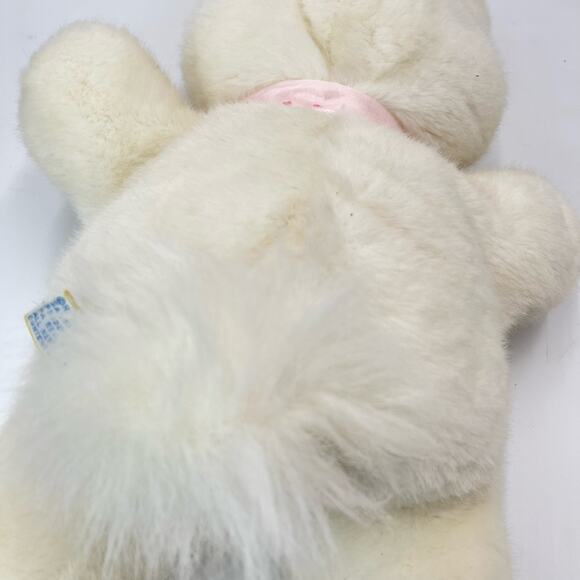 18" Vintage 1984 Dakin White Heart Throb Bunny Plush Pink Ribbon Flat Rabbit - Picture 7 of 10